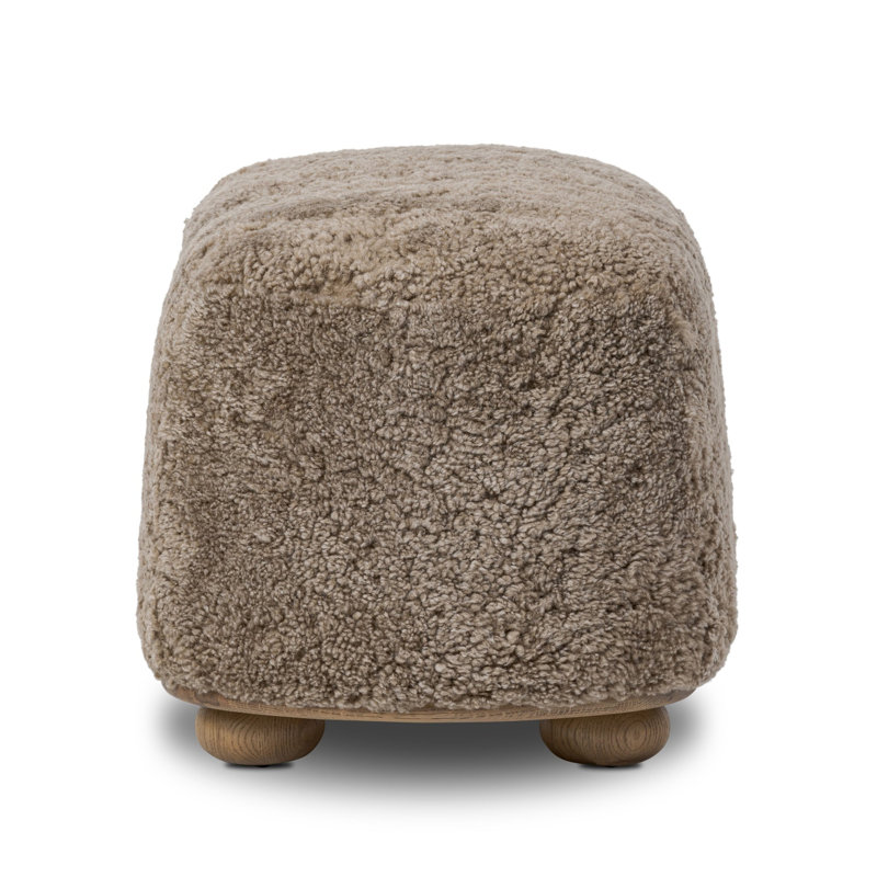 Bilbury Oval Ottoman-Taupe Shearling, Taupe Genuine Fur, Worrn Oak