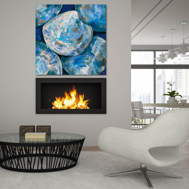«Blue Cherry Stones» par Jeanette Vertentes, art mural en verre acrylique, H 36 po x l 36 po x P 0,2 po