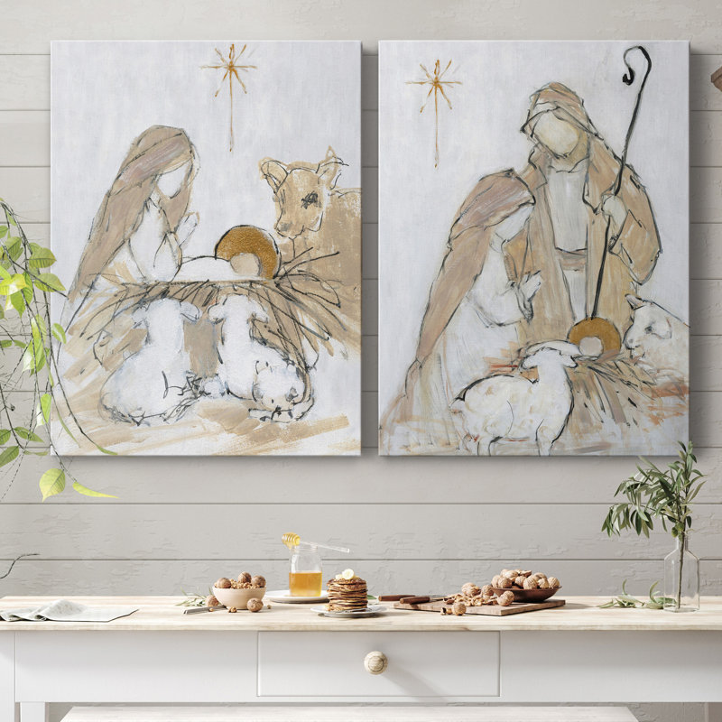 Sainte nuit, ensemble de 2 impressions, H 12 po x l 16 po, Toile tendue, Sans cadre