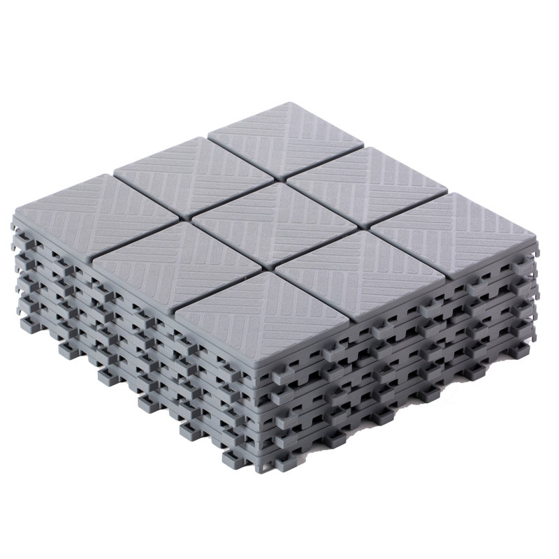Gray Plastic Interlocking Square Outdoor Deck Tiles with Water Protection