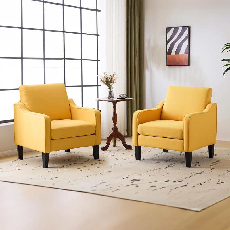 Fauteuil de 29,9 po de largeur Amaryia, Mélange de lin jaune