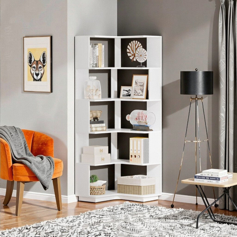 Bibliothèque de coin en L 6 niveaux, Blanc