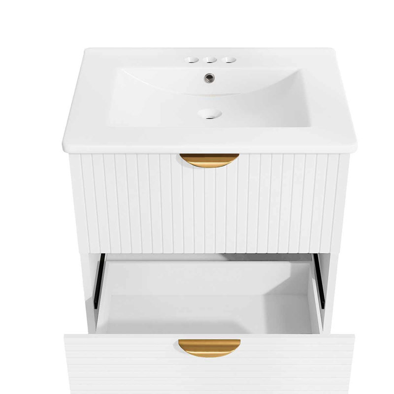 Meuble-lavabo mural moderne 24 po avec 2 tiroirs, Blanc