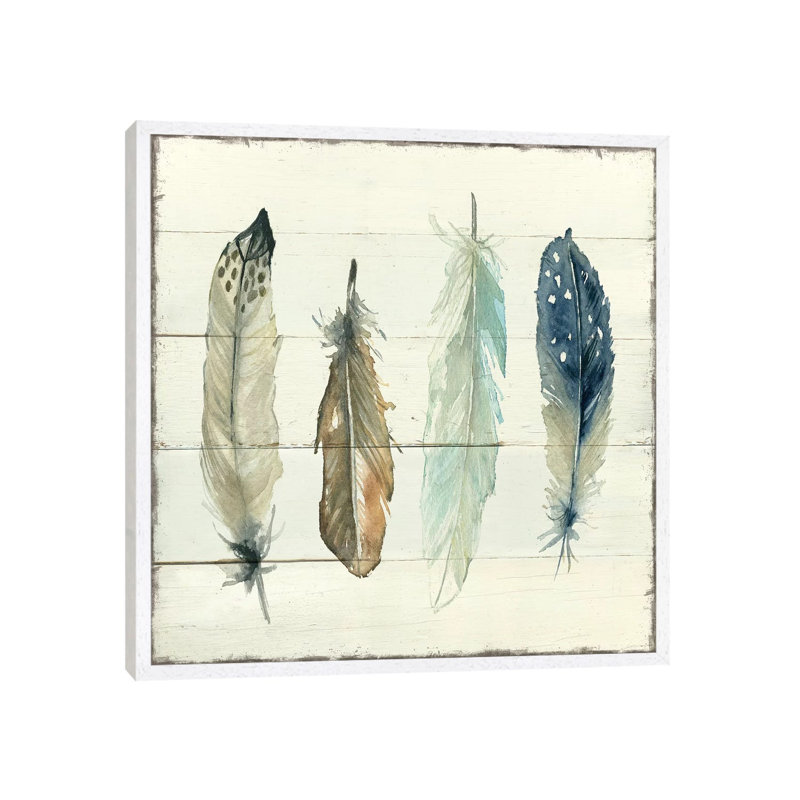Shiplap Feathers II by Carol Robinson - Painting on Canvas, White Framed, 66.04 cm H x 66.04 cm W