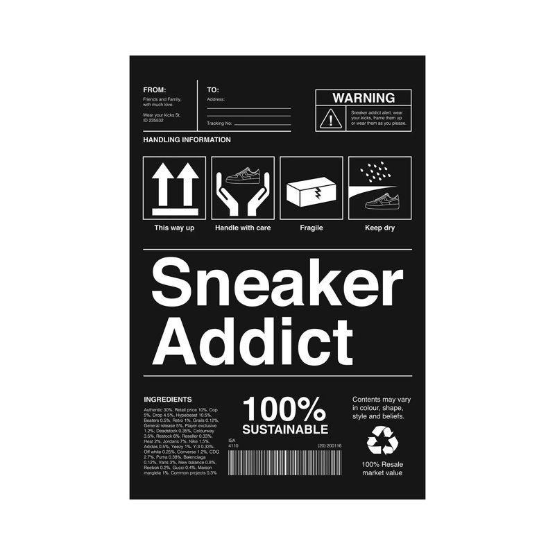 «Sneaker Addict I» par Avesix, reproduction d'art textuel sur toile tendue, H 12 po x l 8 po x P 0,75 po