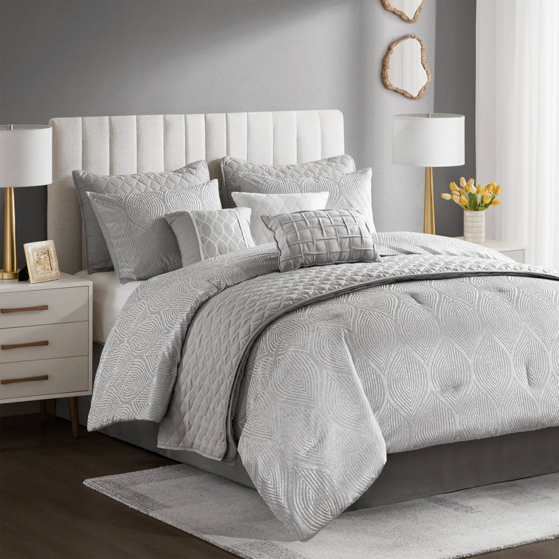 10-Piece Comforter Set With Velvet Texture And Coordinated Design For Year-Round Comfort, Gray