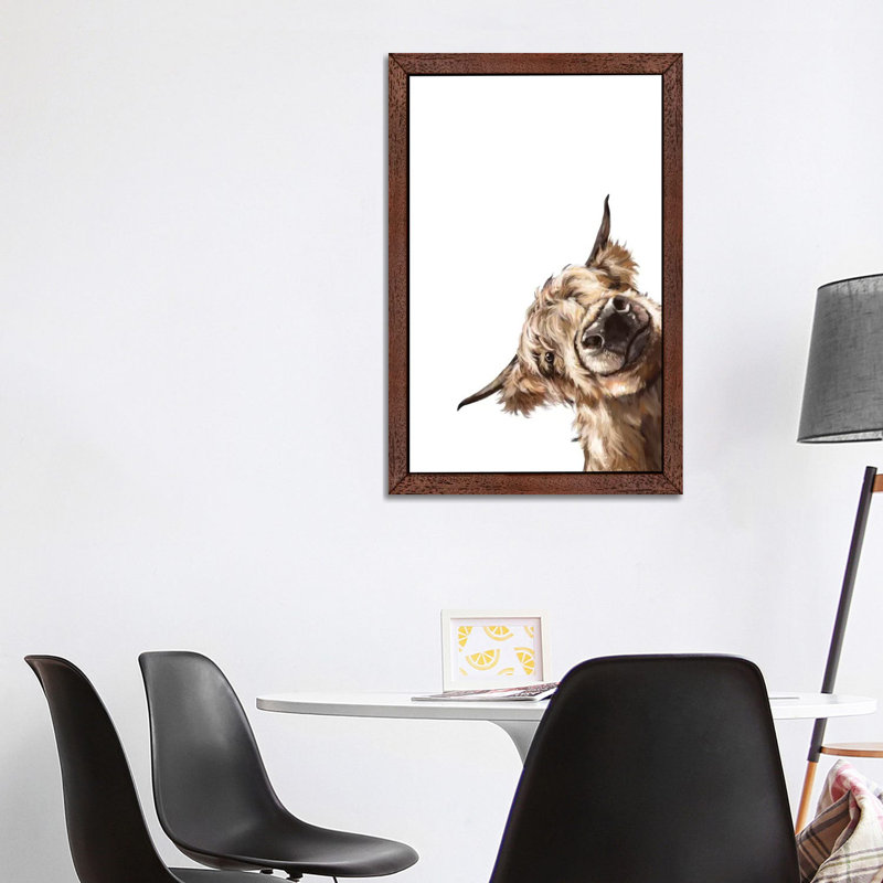 Sneaky Highland Cow by Big Nose Work - Print on Canvas, 66.04 cm H x 45.72 cm W, Brown Framed