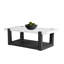 Table basse 48 "rectangulaire avec plateau en faux marbre, panneau de fibres à densité moyenne et bois d'hévéa, 1 pièce, table basse, noir et blanc, conception à deux tons