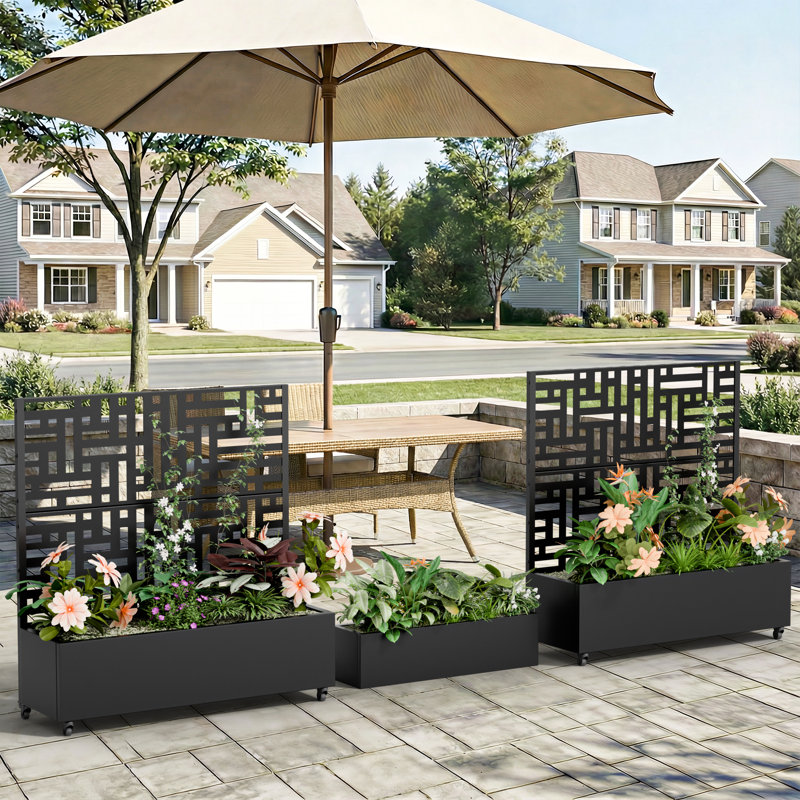 Lit de jardin surélevé autoportant en métal avec treillis pour terrasse avant 47 po H x 47 po H 47 po x l 47 po, Noir