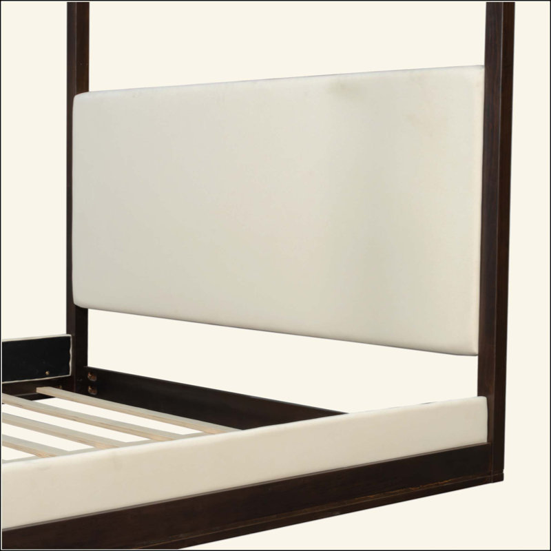 Lit plateforme à baldaquin en bois avec tête de lit tapissier, Espresso, King