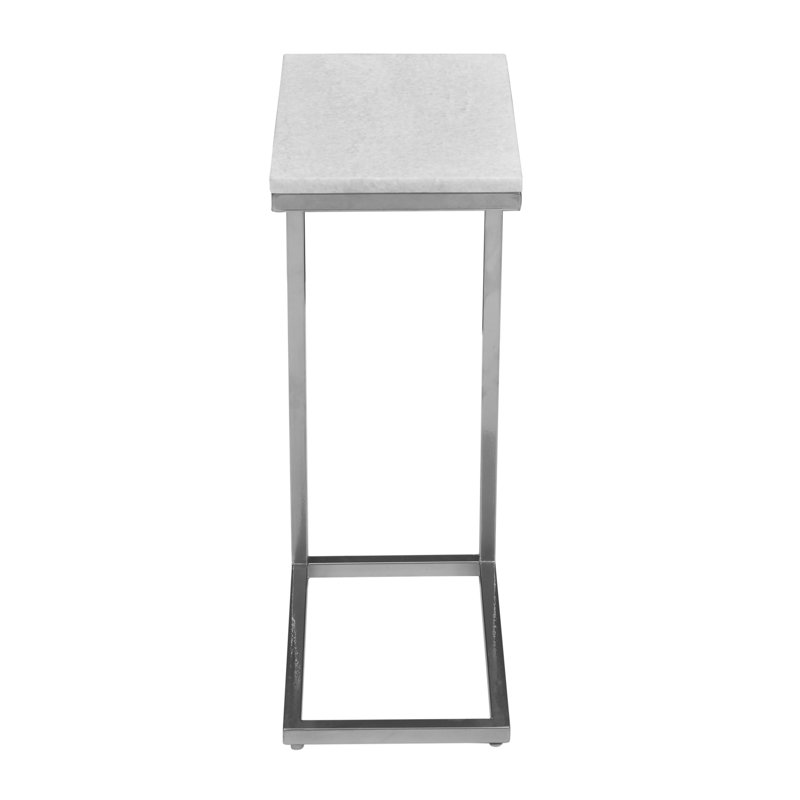Elicia Solid Marble Modern Luxury Glam Accent C-Table (Set of 2) - Chrome, Grey/Silver