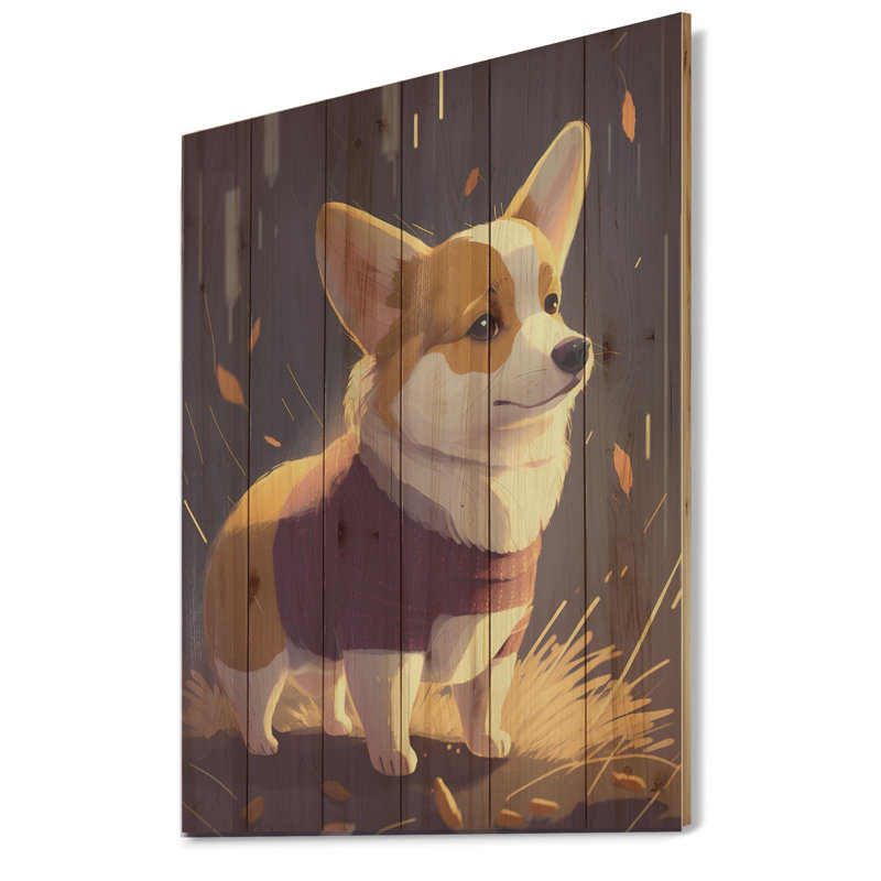 Mignon petit chien Corgi - impression sans cadre sur bois, H 20 po x l 12 po x P 1 po