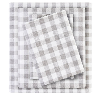 100% Cotton Flannel 4 Pcs King Sheet , Gray Herringbone Check, Soft And Cozy, Variety Of Prints, Flat Sheet, Fitted 2 Pillowcases, Check Machine Washable