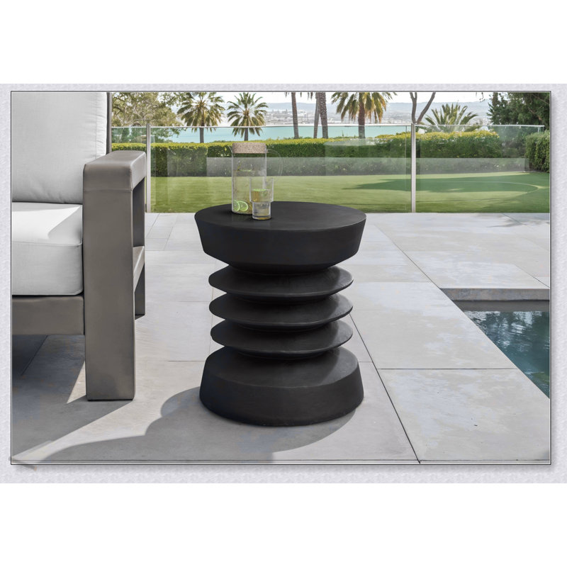 Modern Round Accent Table With Coil Design, Weather-Resistant, Versatile For Indoor And Outdoor Use, Compact And Stylish