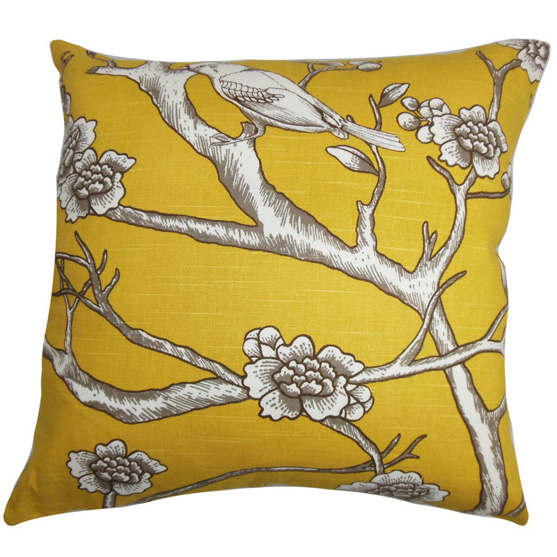 Tadita Floral Cotton Throw Pillow, Dove, 24" x 24"