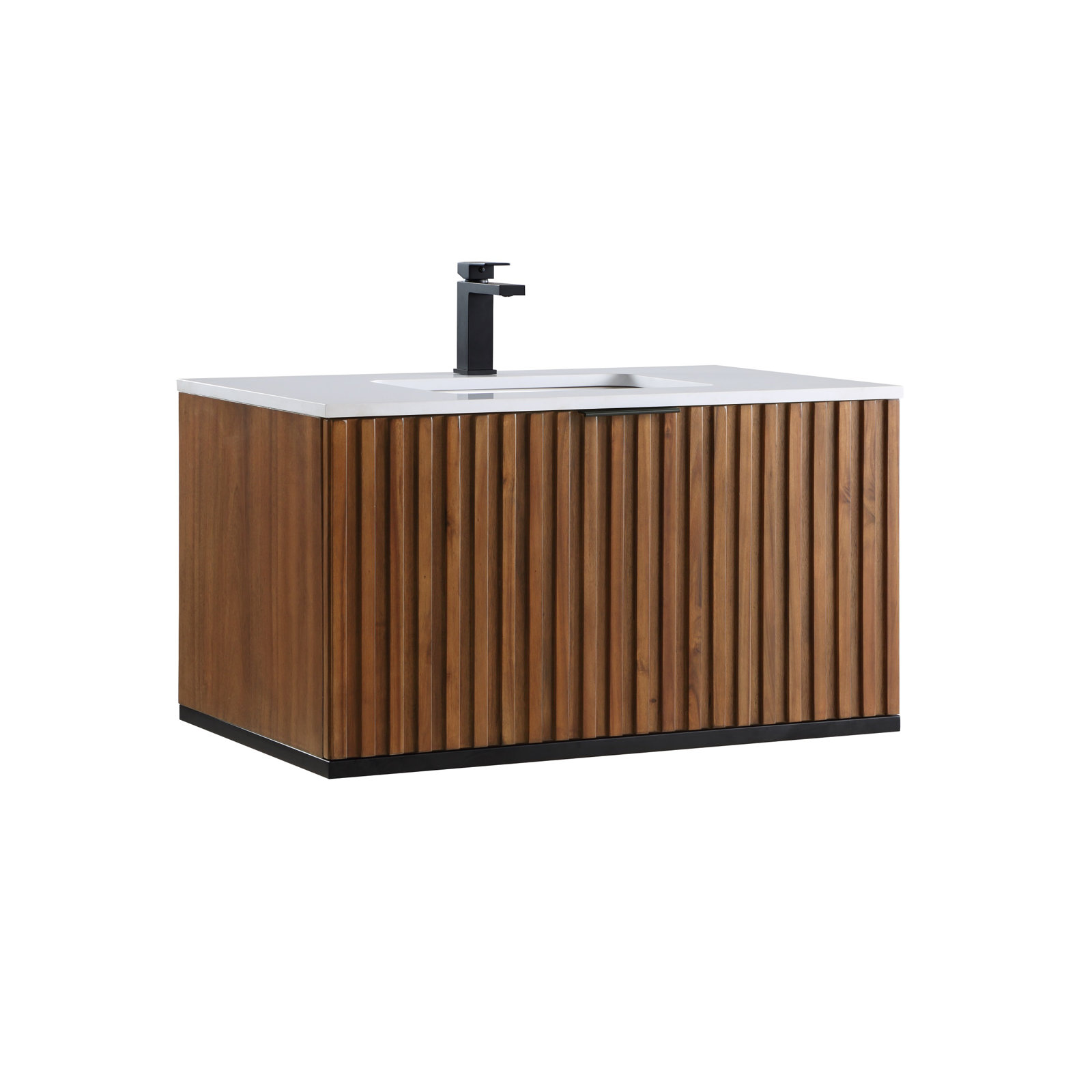Terra 36'' Single Bathroom Vanity, Walnut, Matte Black, Calacatta Quartz/Widespread Faucet Mount