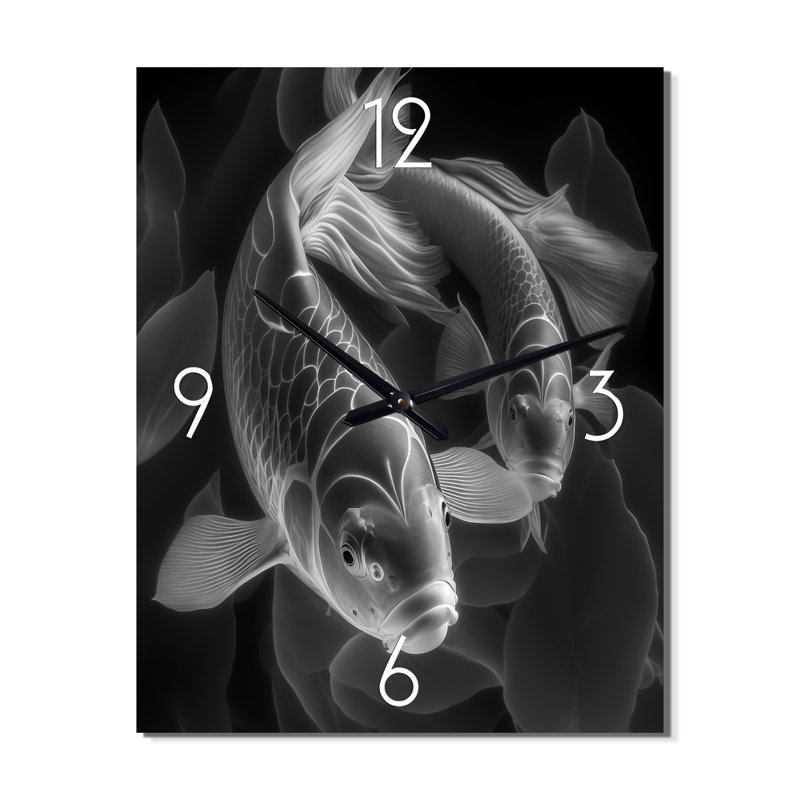 Horloge murale poisson koi monochrome, Très petit