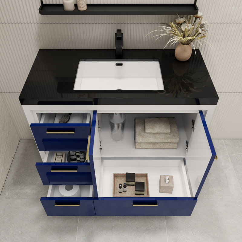 Ensemble de meuble-lavabo simple 42 po Eolia, Bleu nuit ultrabrillant