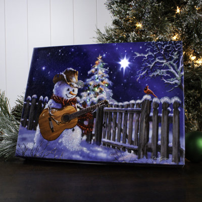 Guitar Snowman 8x6 Mini Lighted Easel Back