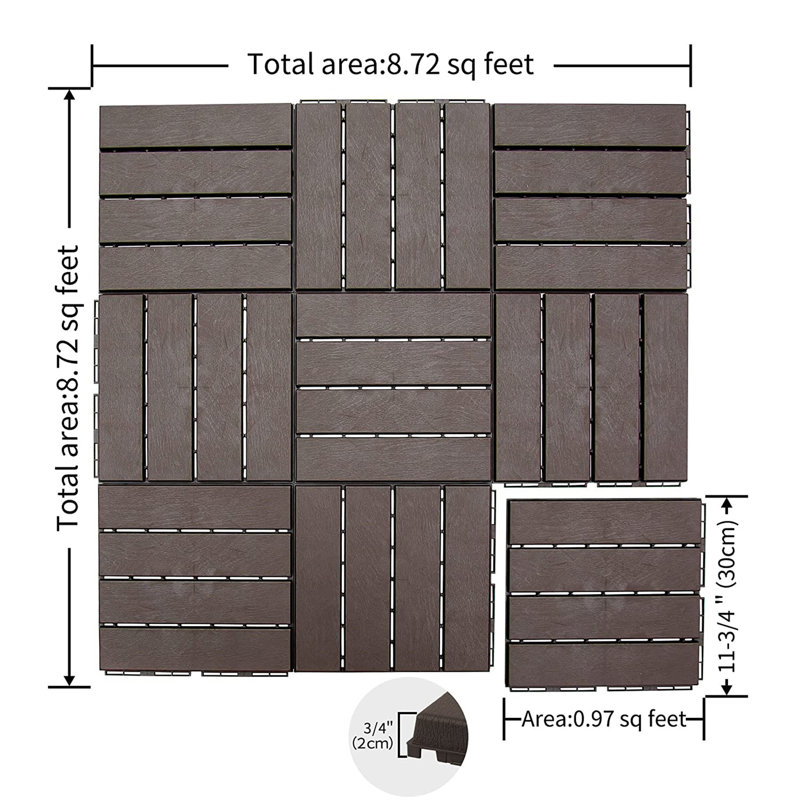 Carreaux de terrasse à emboîtement de patio, Brun