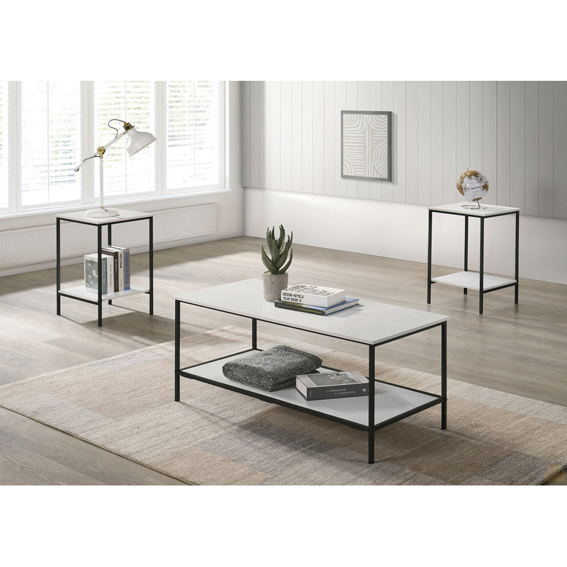 Ensemble de table 3 pièces de style rustique à finition blanche 1 table basse 2 tables de bout 2 pièces de style minimaliste