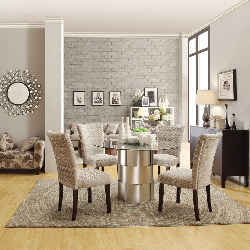 Arkesha Round Glass Top Metal Base Dining Table