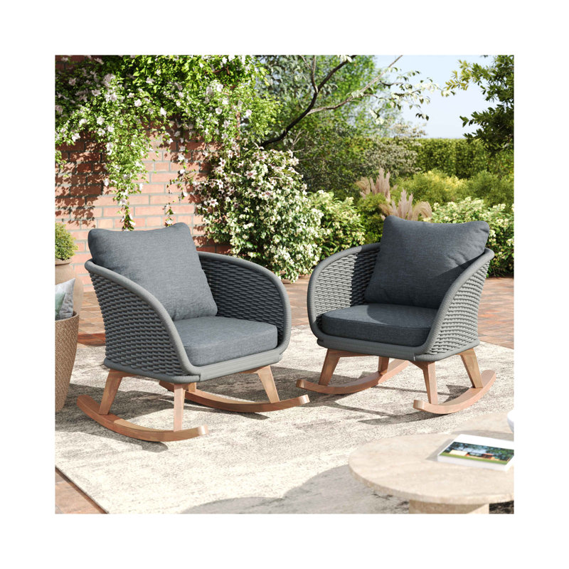 Chaise berçante en osier 29,5 "avec polyester doux (ensemble de 2), Gris, Gris