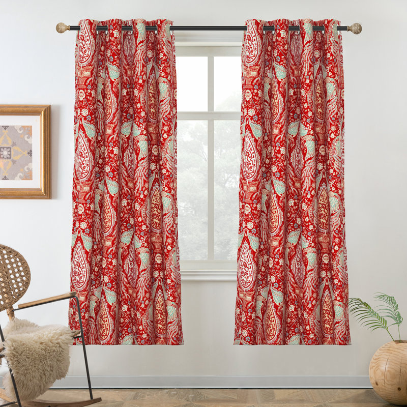 Floral Teal Curtains for Bedroom 80% Blackout Thermal Insulated Lined Double Layer Vintage Peacock Printed Pattern Darkening Drapes for Living Room Grommet 2 Panels
