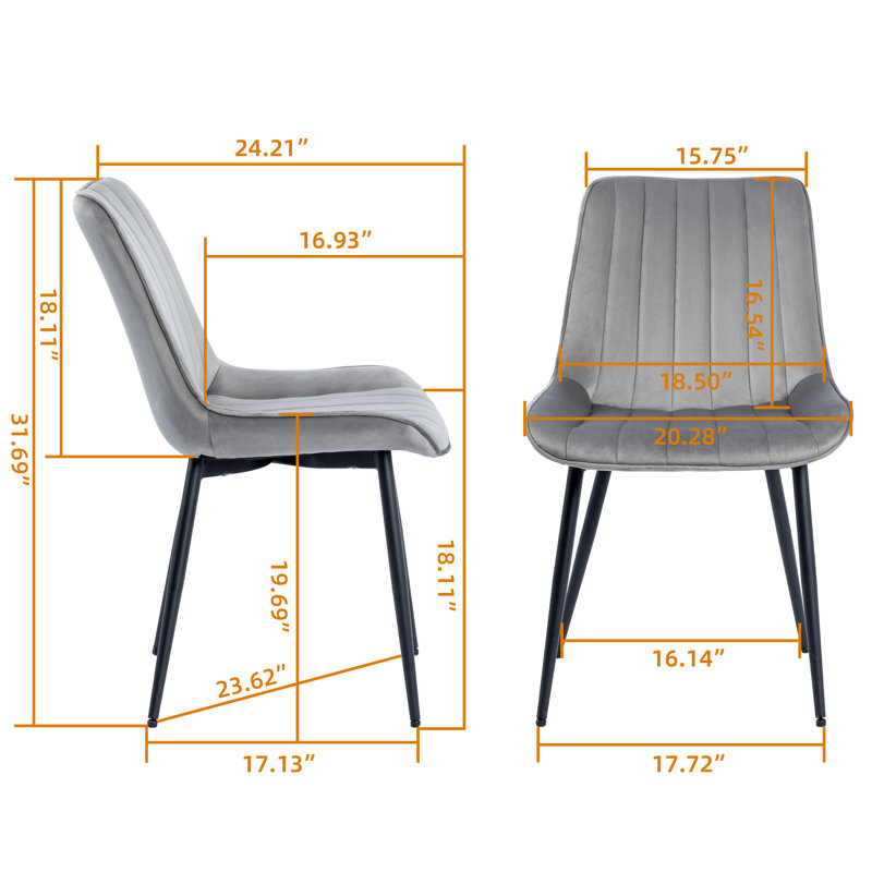 Willas 19.68'' H Tufted Velvet Upholstered Metal Side Chair, Gray