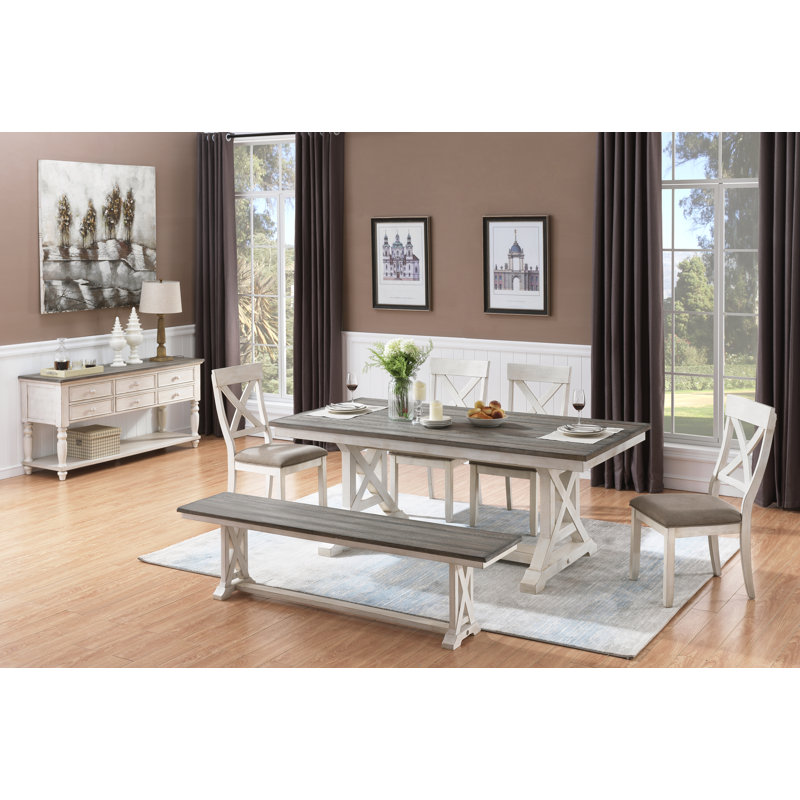Amiee-Lee Trestle Dining Table, Ivory, 30" H x 78" W x 38" D
