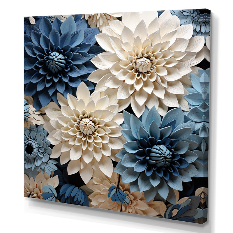 Symphonie blanche et bleue sur toile, H 16 po x l 16 po x P 1 po, Toile tendue