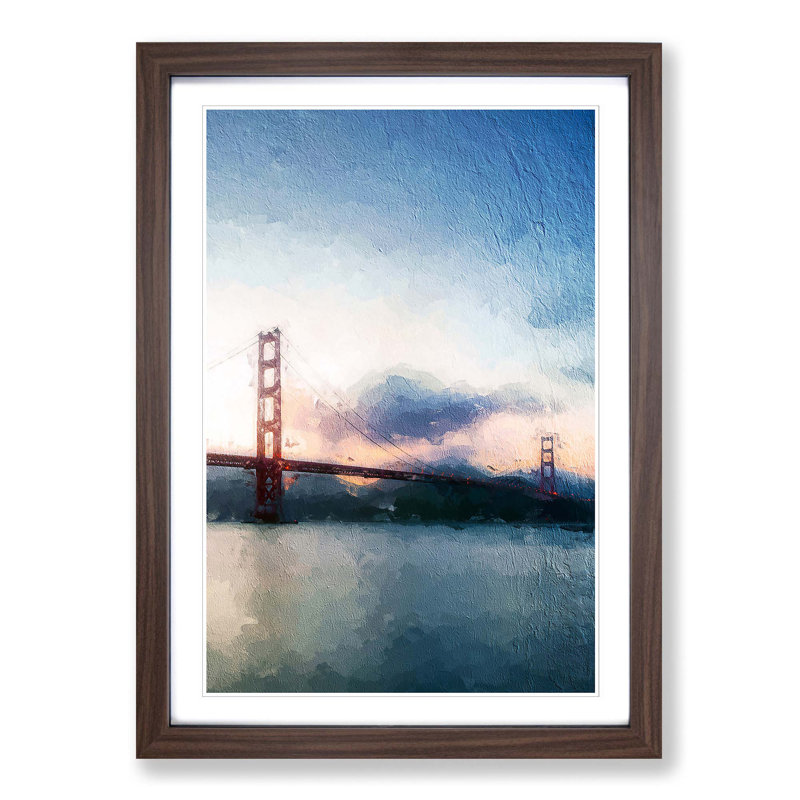 Golden Gate Bridge - Picture Frame Painting Print, 36cm H x 27cm W x 2cm D, Walnut Framed