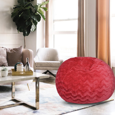 Pouf poire rouge en fausse fourrure, 120 cm. Siège luxueux et confortable. Garnie de mousse à mémoire de forme déchiquetée. Housse facile à nettoyer. Décorez votre chambre avec élégance. Coutures doubles pour une meilleure résistance. Dimensions : 114 x 76 cm. Couleur : rouge.