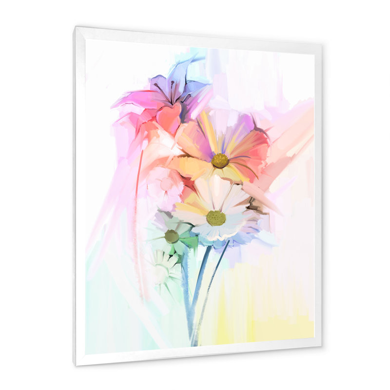 «Modern Gerbera Daisy Flower», reproduction d'art sur toile traditionnelle, H 12 po x l 8 po x P 1 po, Cadre photo blanc