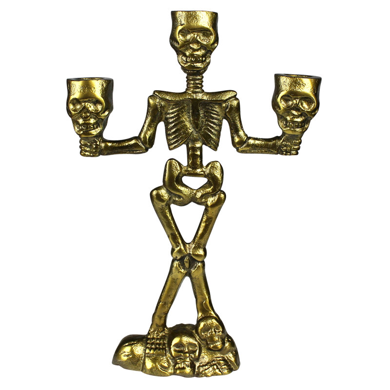 Skeleton Candelabra With Skulls, Brass