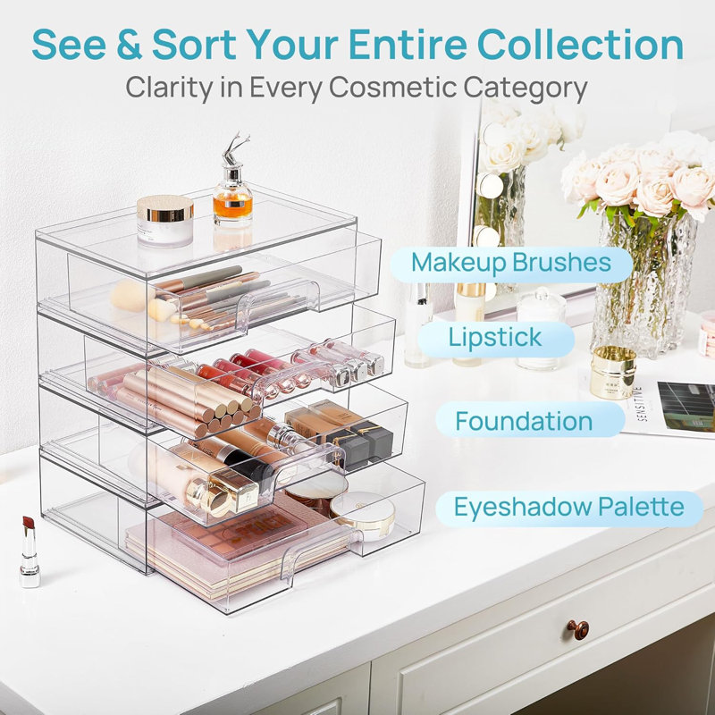 12.1" W Clear Stackable Storage Drawers, 2-pack