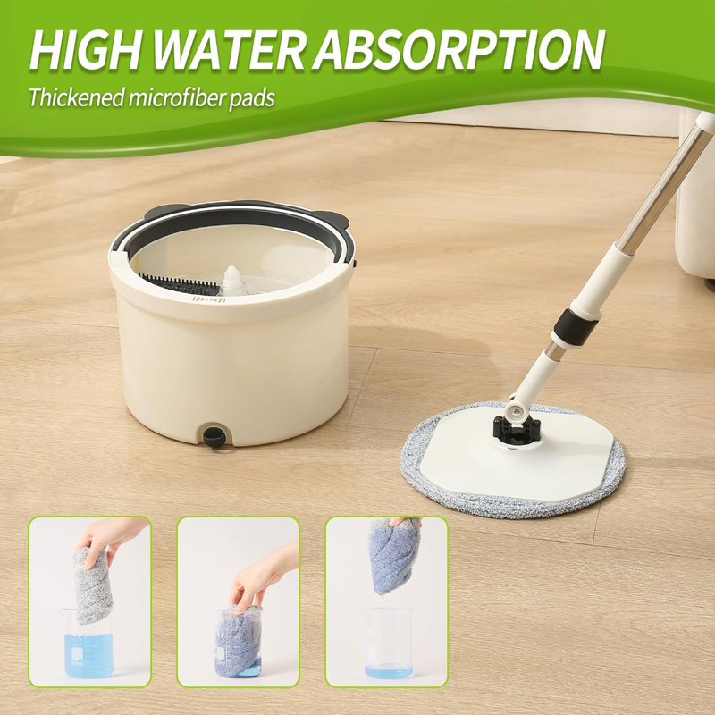 Spin Mop And Bucket, Mop And Bucket With Wringer Set For Home, Easy Wring For Floor Cleaning With 3 Microfiber Replacement Refills