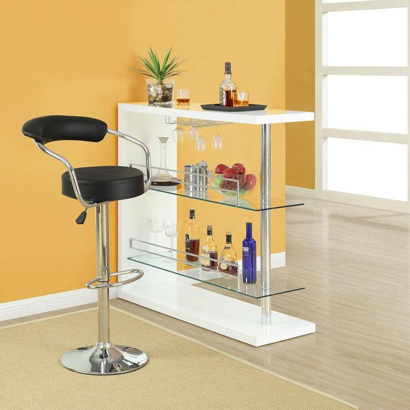 Damian Contemporary Vinyl Adjustable Height Barstool with Arms and Chrome Base, Black