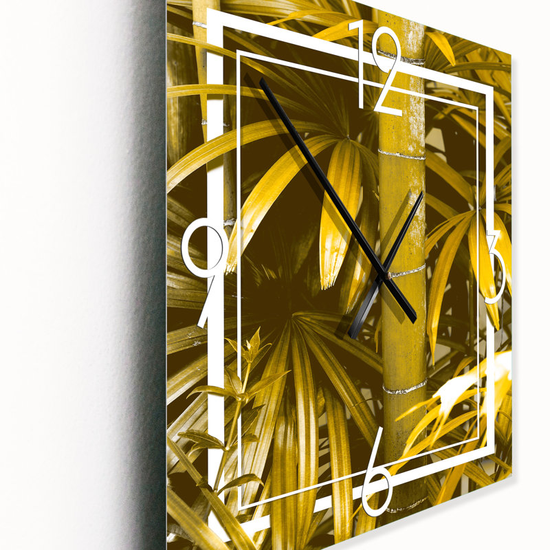 Bambou jaune et feuilles tropicales - Horloge murale tropicale, Grand