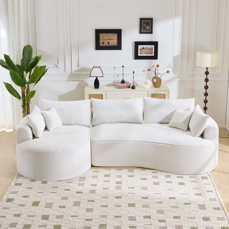 Canapé incurvé moderne en chenille Boneless de 124,5 po - 7 coussins (3 dossiers + 4 jetés), sans assemblage et capacité de 1 600 lb