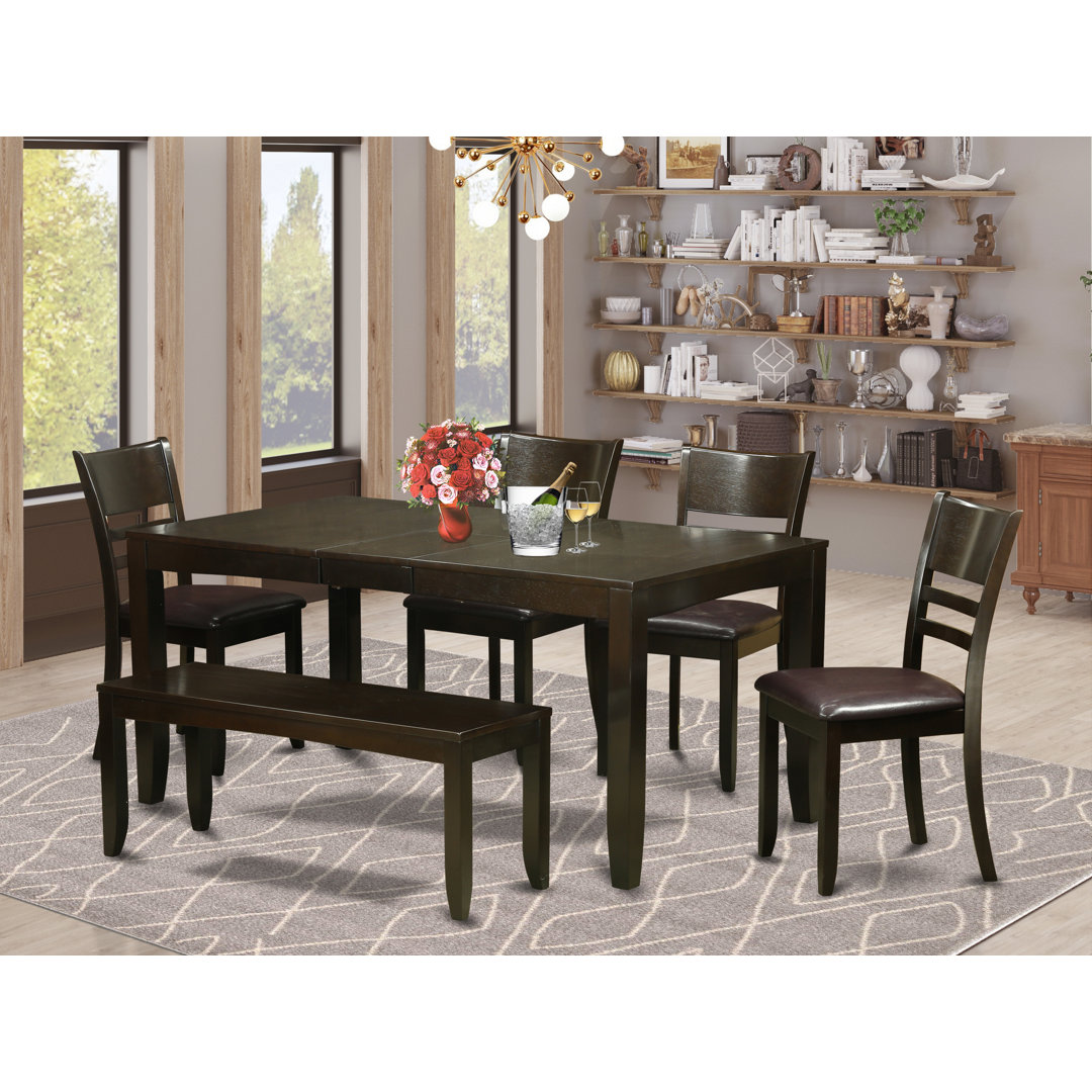 Lockmoor Butterfly Leaf Rubberwood Solid Wood Dining Set Red Barrel Studio® 