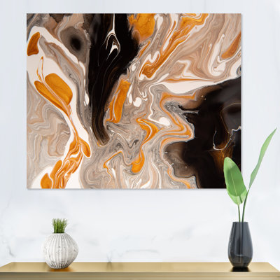Orange et vagues de marbre noir III - peinture sur toile