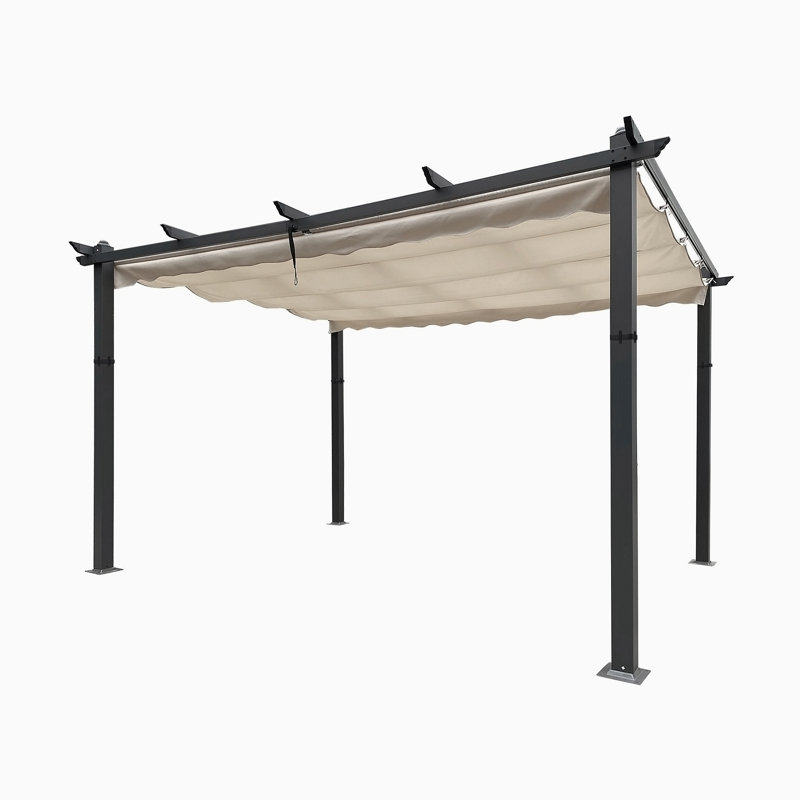 Pergola rétractable pour patio avec abri de soleil 13 x 13 pi, Beige