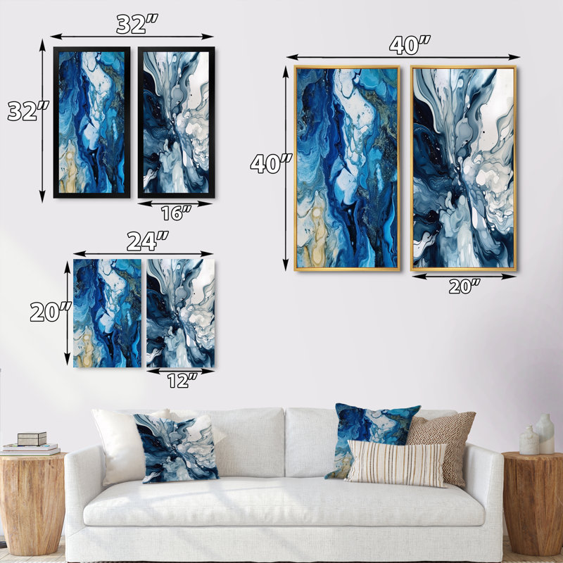 «Blue Grey Ethereal Elixir», 2 pièces sur toile, H 40 po x l 40 po, Toile tendue