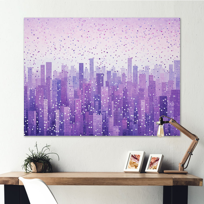 «Lilac Layers Skyscrapers Urban Horizon I» sur toile, Toile tendue, H 16 po x l 32 po