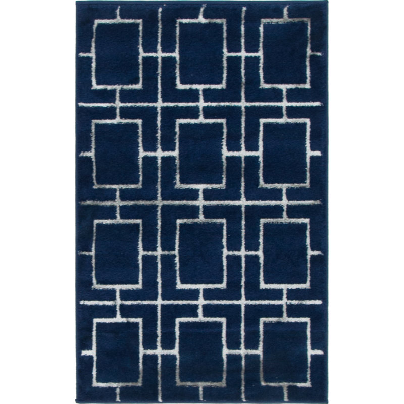 Tapis bleu marine / argent Glam, Rectangle 2 pi x 3 pi 1 po