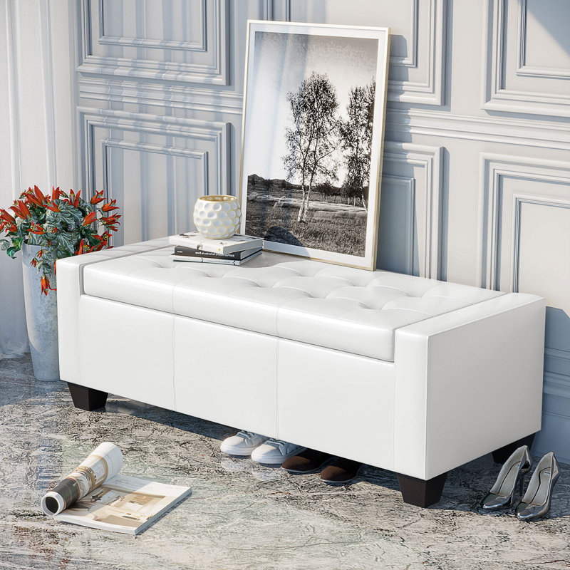 Faux Leather Rectangular Tufted Storage