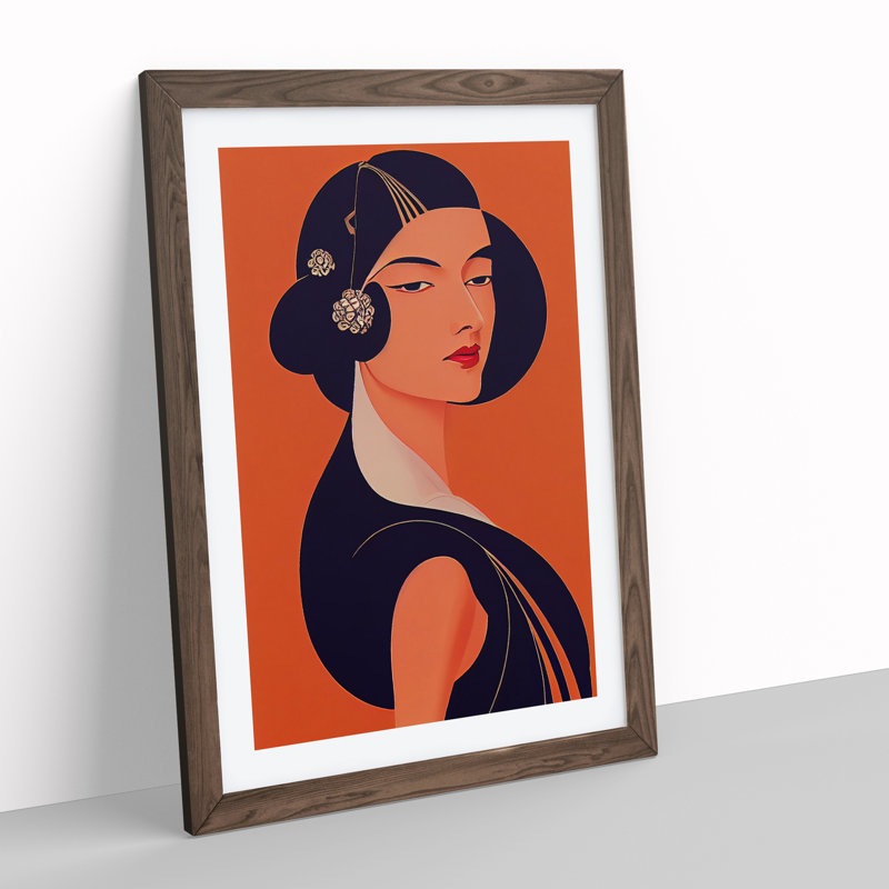 Art Deco Woman No.1 - Wall Art, 34cm H x 25cm W x 2cm D, Walnut Frame