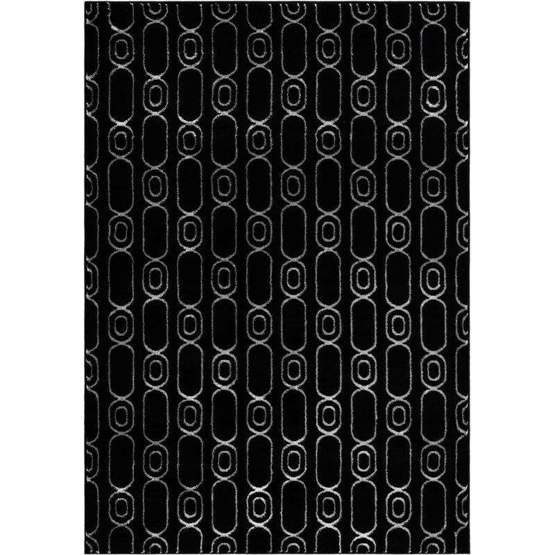 Tapis contemporain noir et argenté Vincente, Rectangle 5 pi 1 po x 7 pi 1 po
