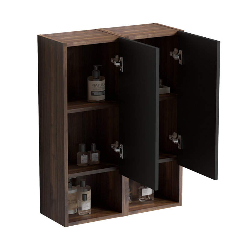 Black & Walnut Bathroom Floating Side Cabinet